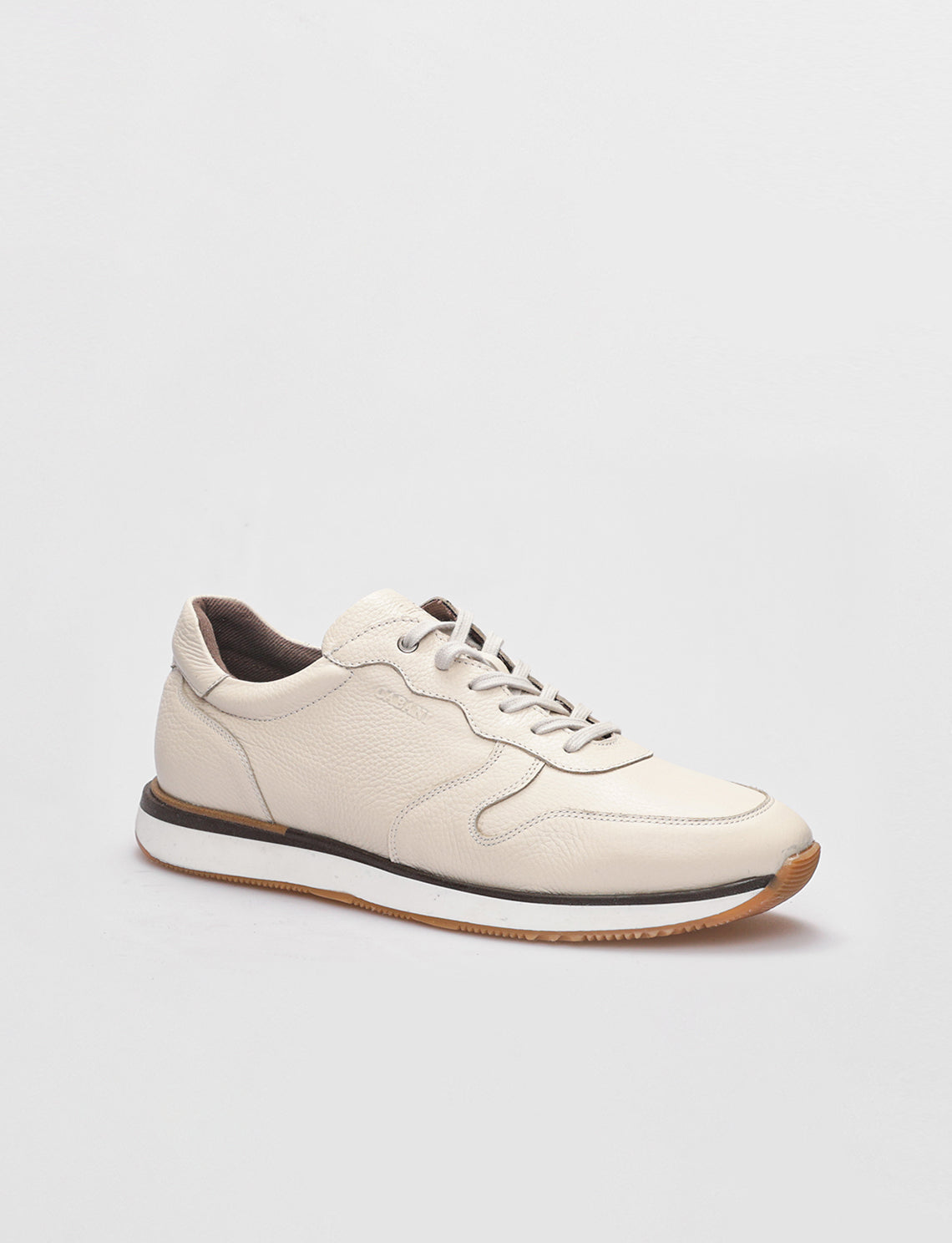 Men Beige Genuine Leather Lace Up Sneakers