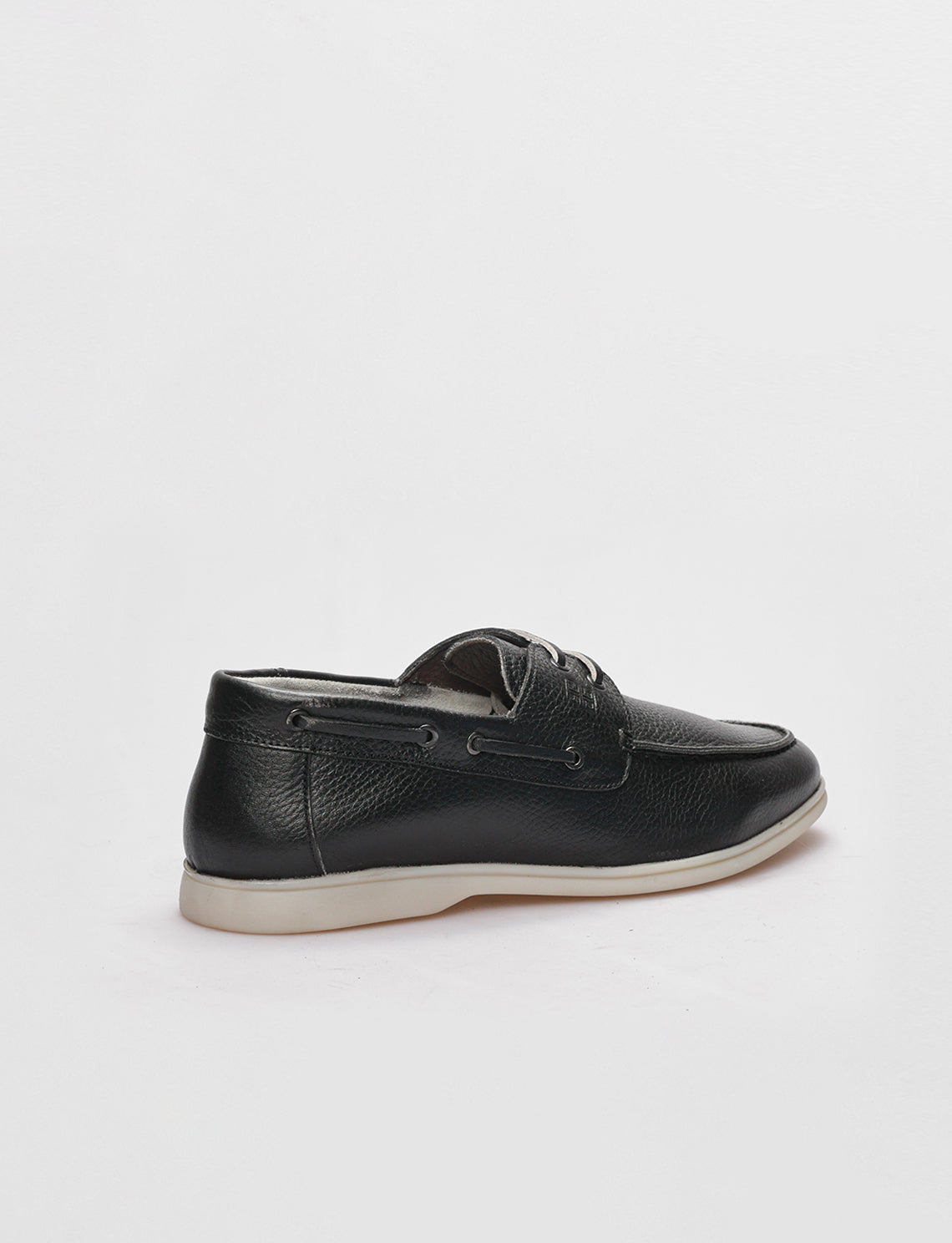 Men Black Genuine Leather Boat Shoes