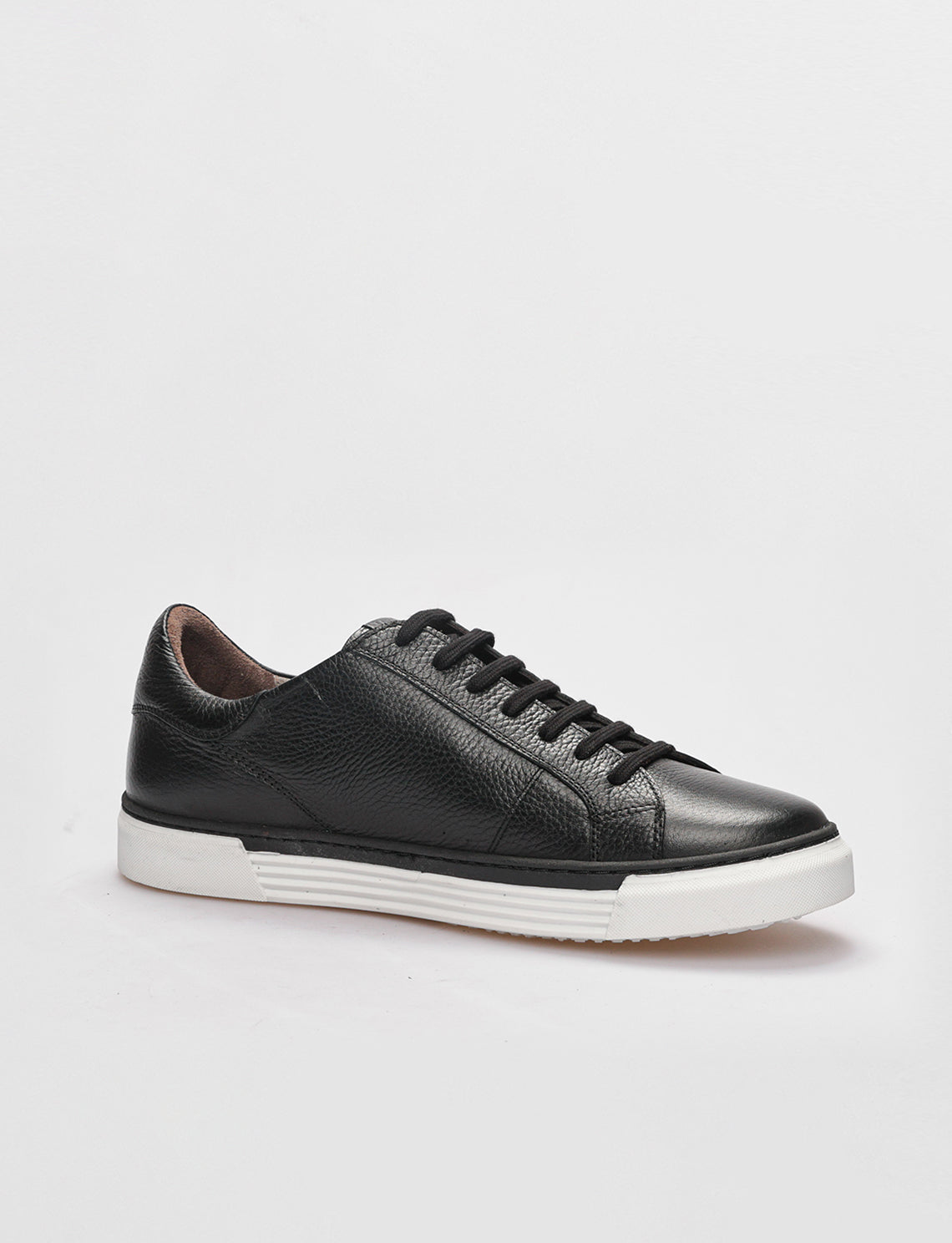 Men Black Genuine Leather Lace Up Sneakers
