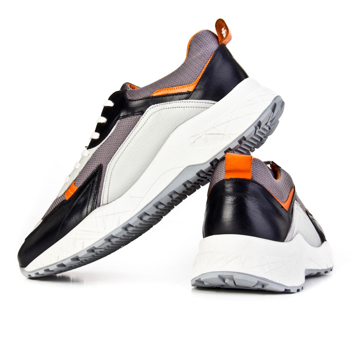 Cabani 150B1391 Erkek %100 Hakiki Deri sneaker &spor 019 Siyah Antik - Turuncu Dikişli