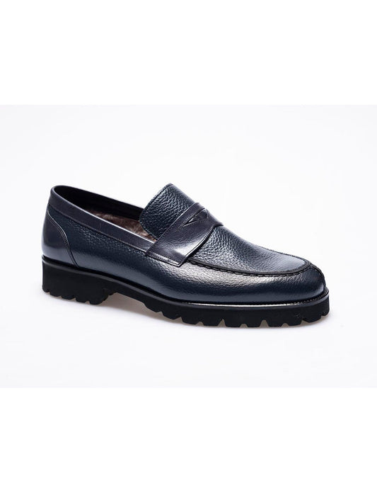 Men Navy Blue  Genuine Leather Classic Shoes