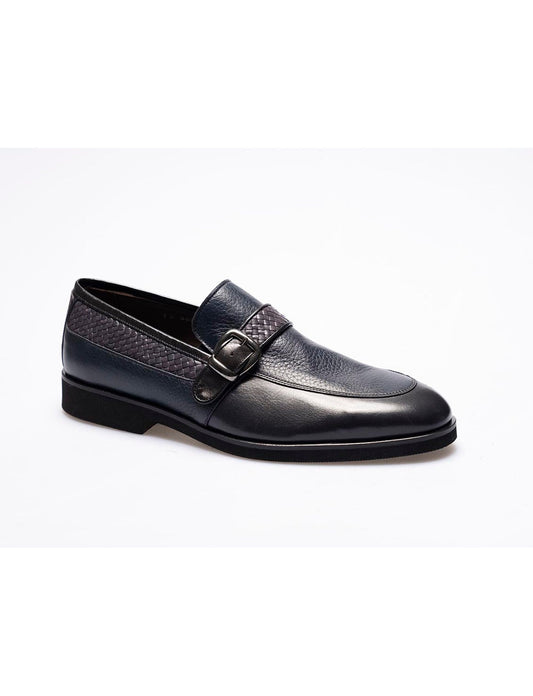 Men Navy Blue Genuine Leather  Classic Shoes