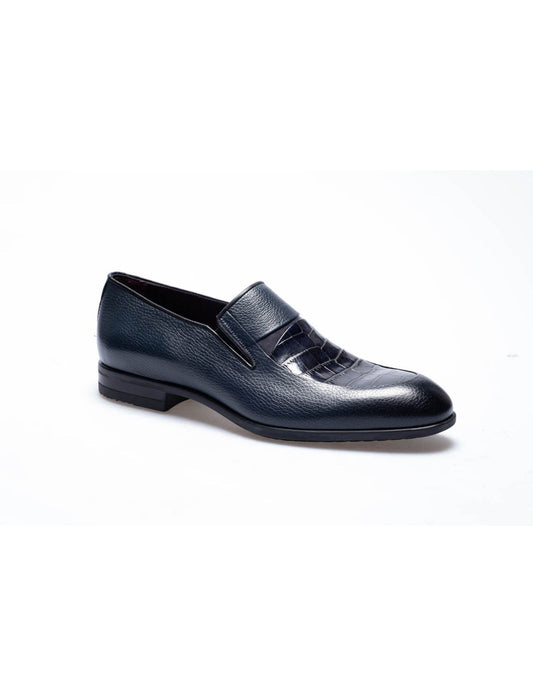 Men Navy Blue  Genuine Leather Classic Shoes