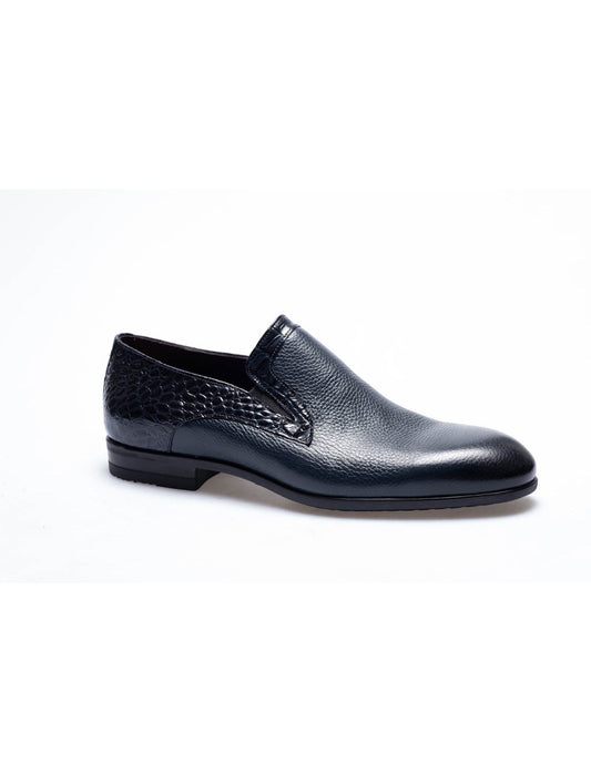 Men  Navy Blue Genuine Leather Classic Shoes