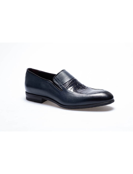 Men Navy Blue Genuine Leather Classic Shoes